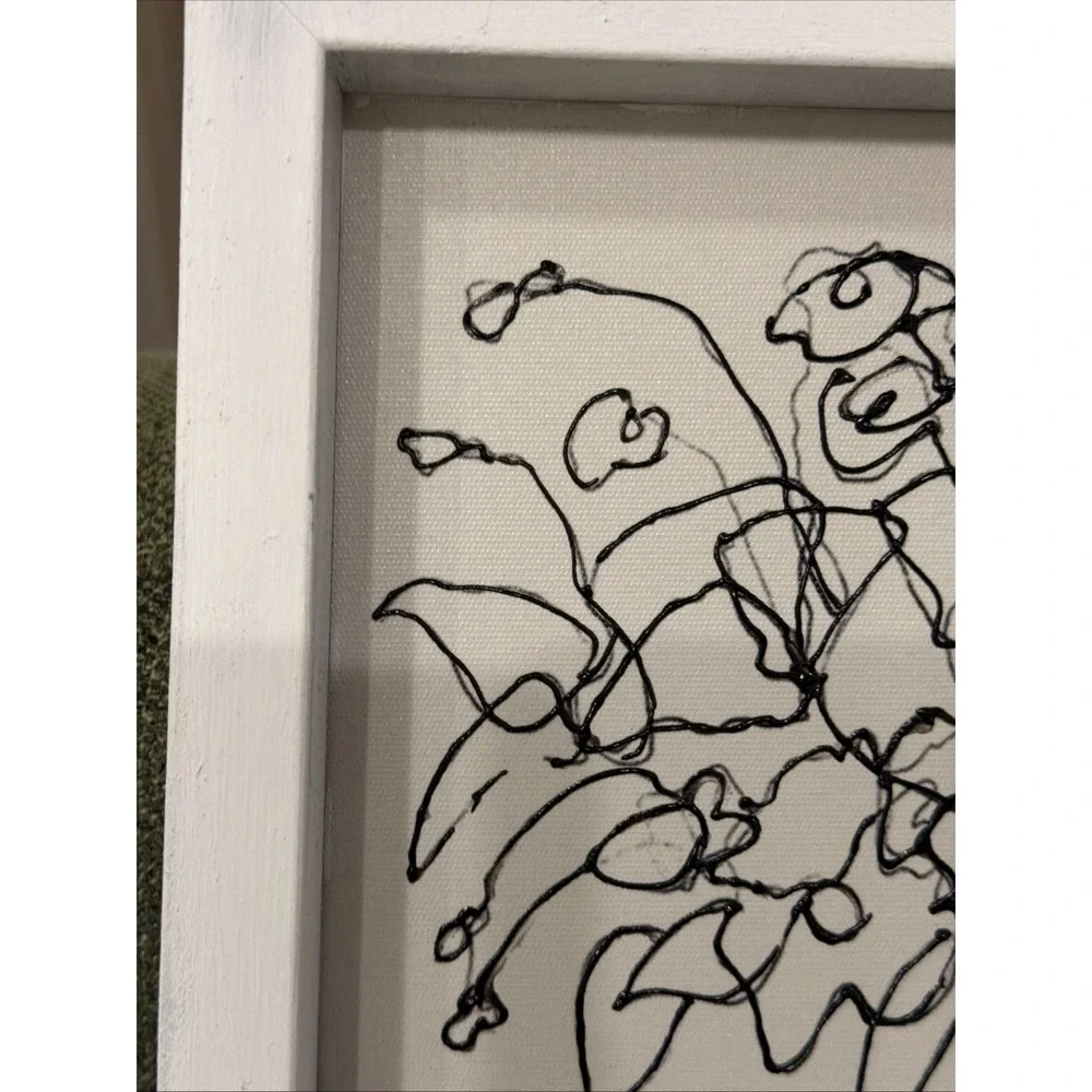 Hobby Lobby Wire Floral Wall Art White Shadow‎ Box Frame Black Flower Vase Decor